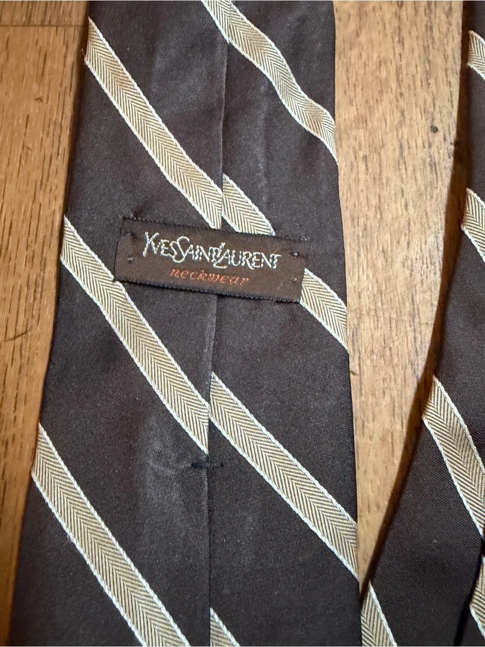 Yves Saint Laurent Black Tie with Silver Diagonal Stripes